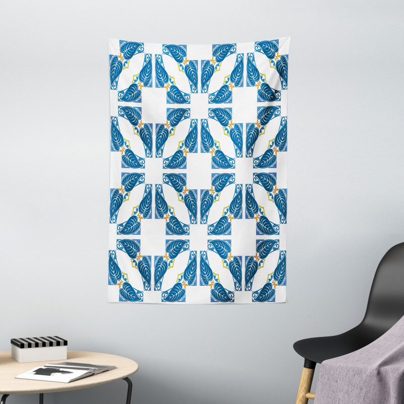Moroccan Blue Leaves Tapestry