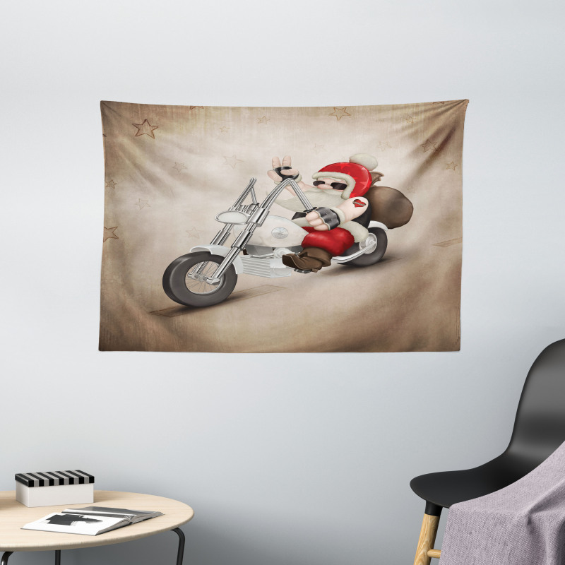 Cool Santa on Bike Wide Tapestry