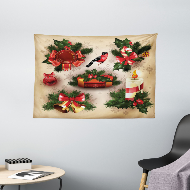 Vintage Ornaments Wide Tapestry