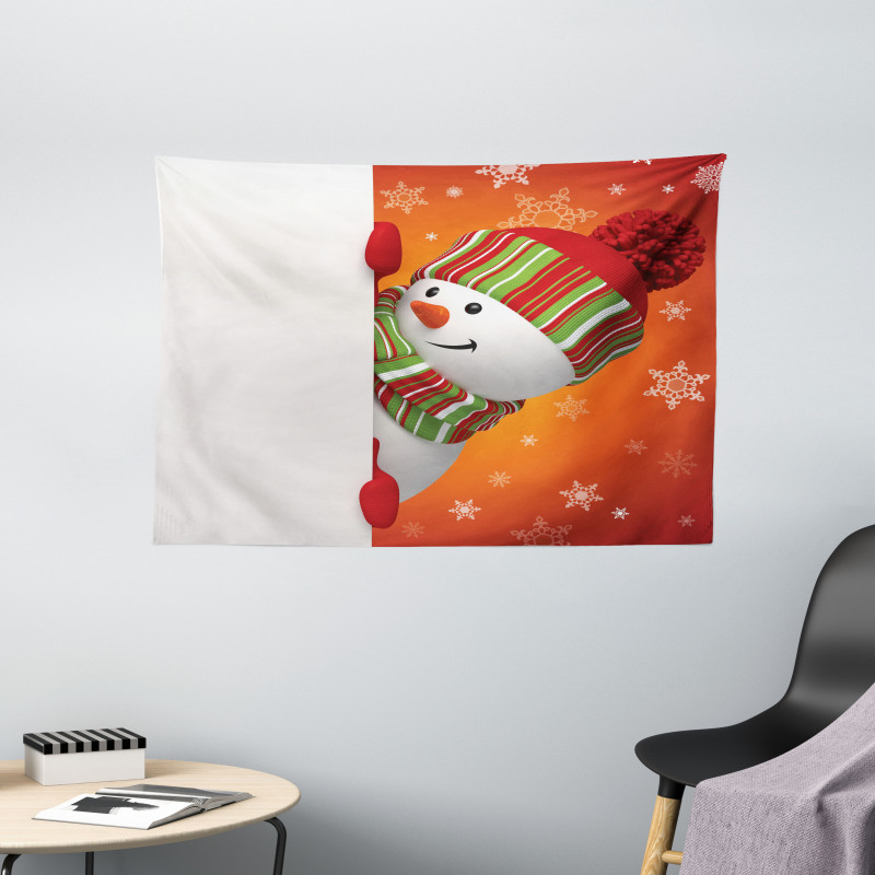 Funny Snowman Santa Wide Tapestry