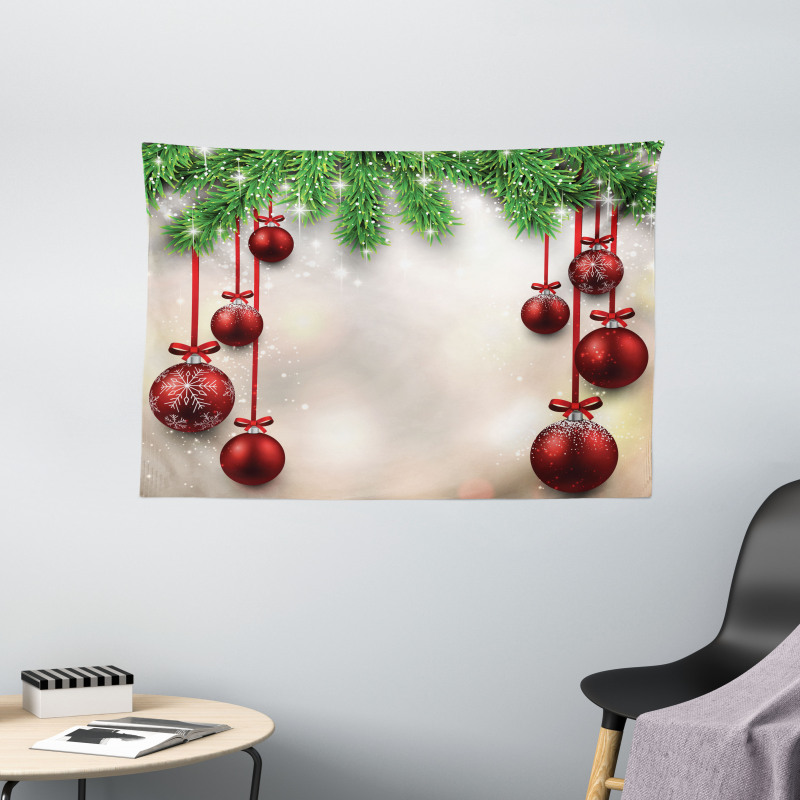 Red Balls Ribbons Wide Tapestry