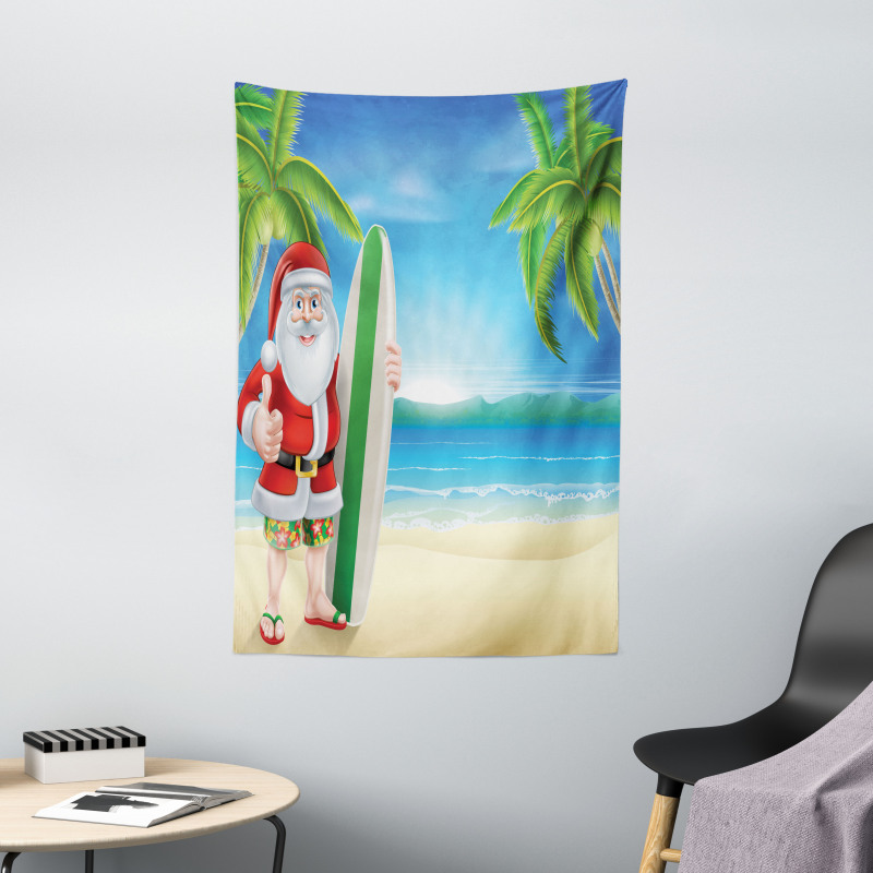 Santa with Surfboard Tapestry