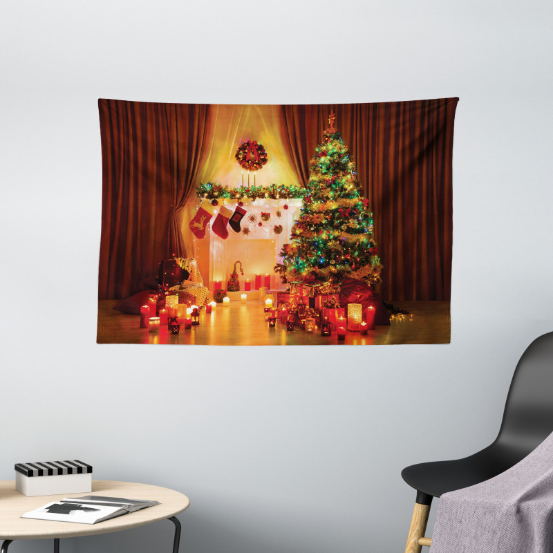 Tree Festive Presents Wide Tapestry