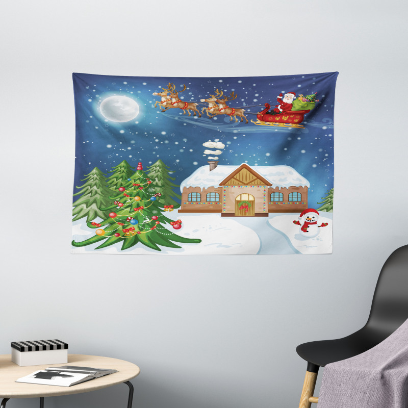 Santa with Rudolf Wide Tapestry