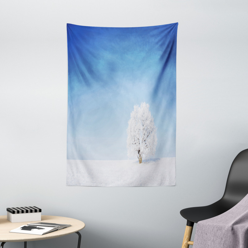 Alone Tree Snowy Field Tapestry