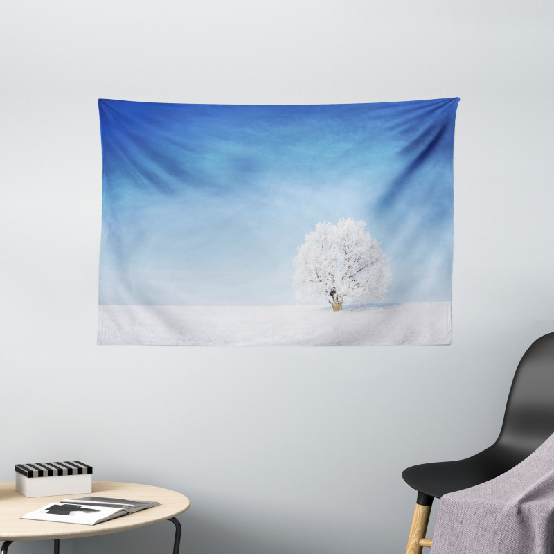 Alone Tree Snowy Field Wide Tapestry