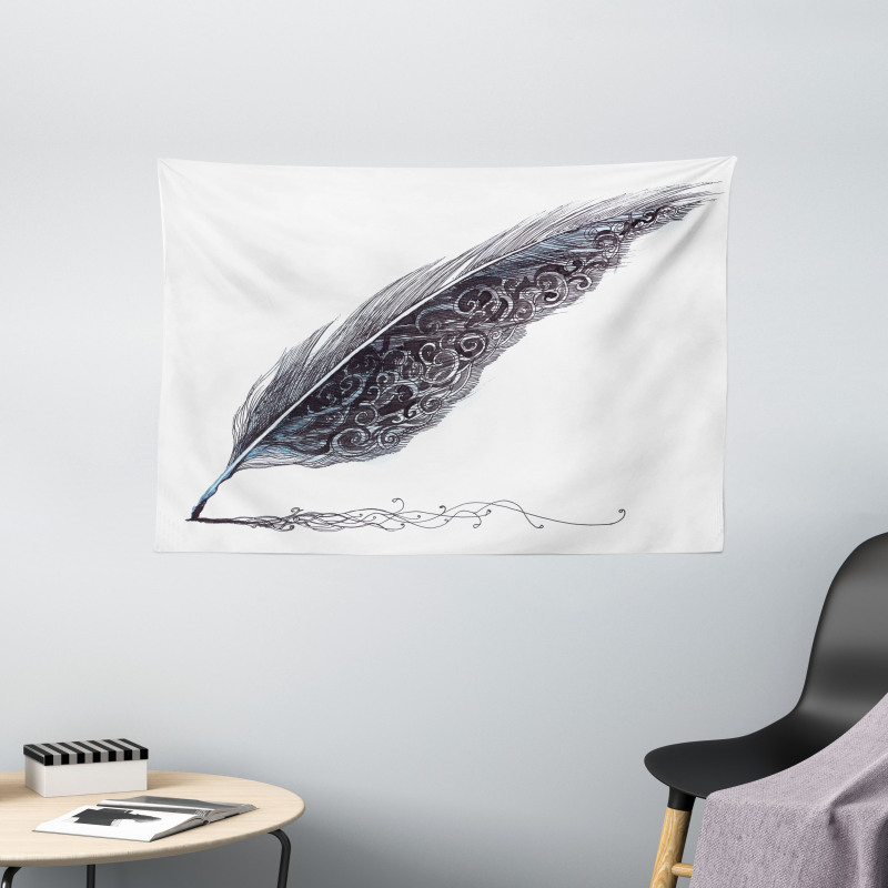 Antique Feather Pen Art Wide Tapestry