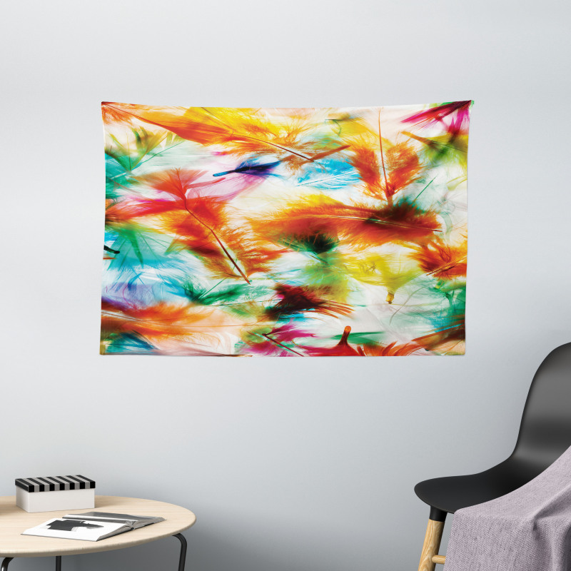 Puffy Dreamy Feathers Wide Tapestry