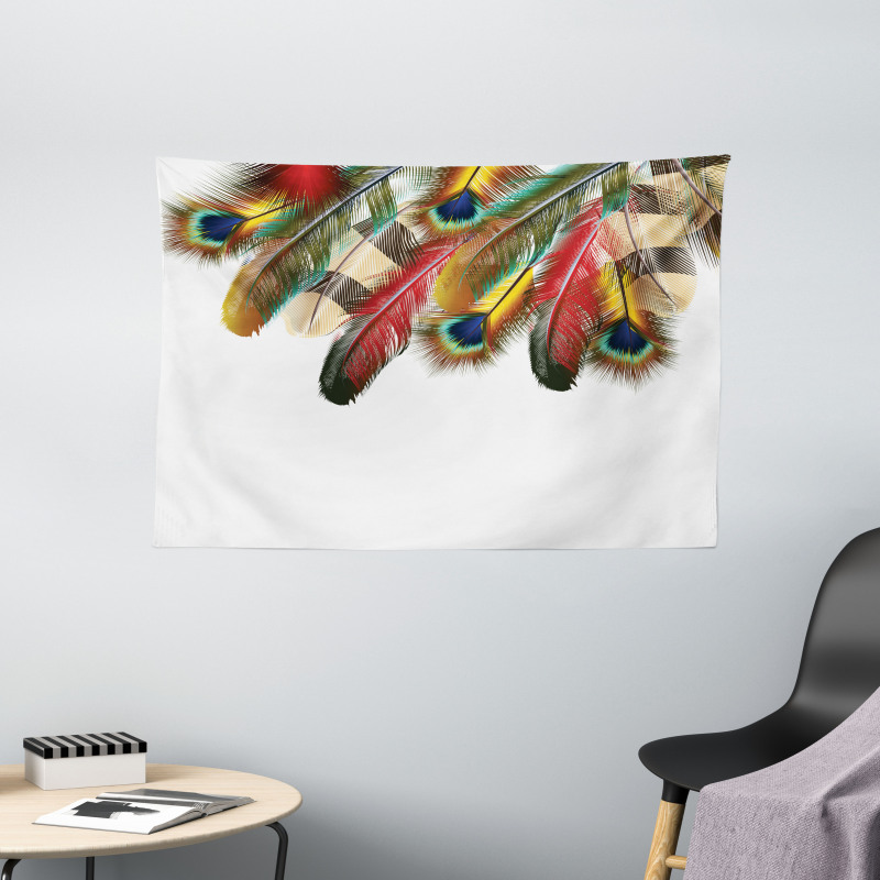 Vibrant Feathers Boho Wide Tapestry