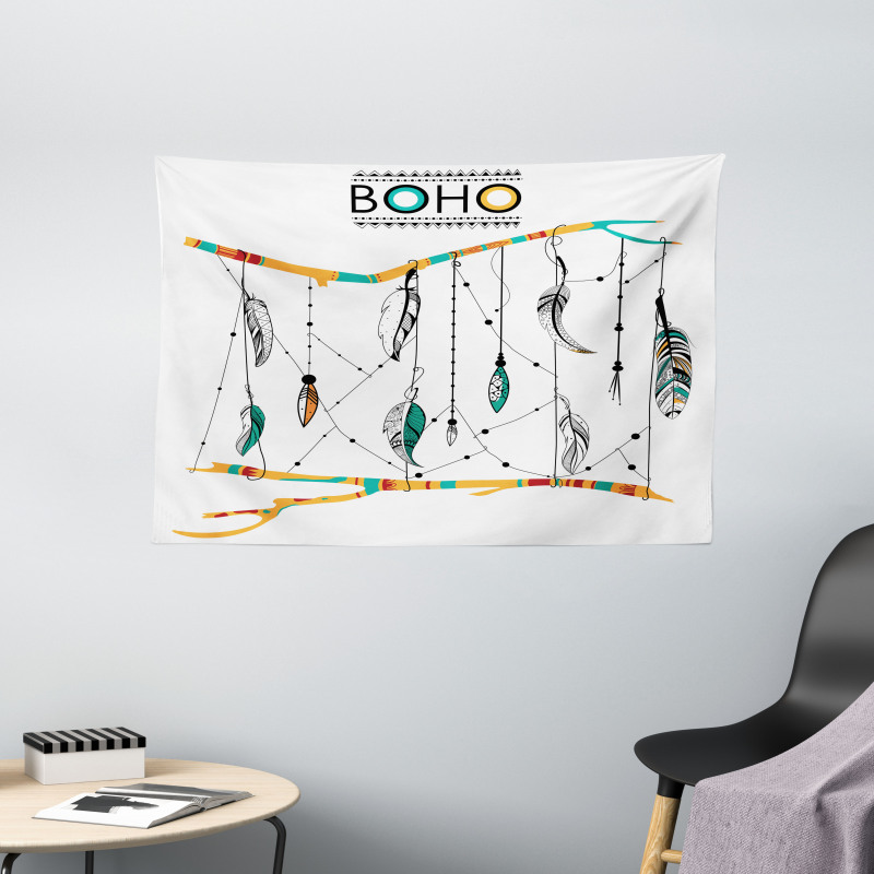 Retro Feathers Wide Tapestry