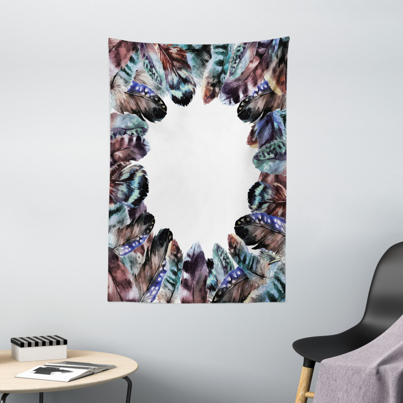 Bird Feathers Circle Art Tapestry