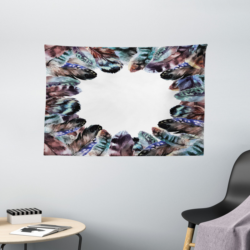 Bird Feathers Circle Art Wide Tapestry