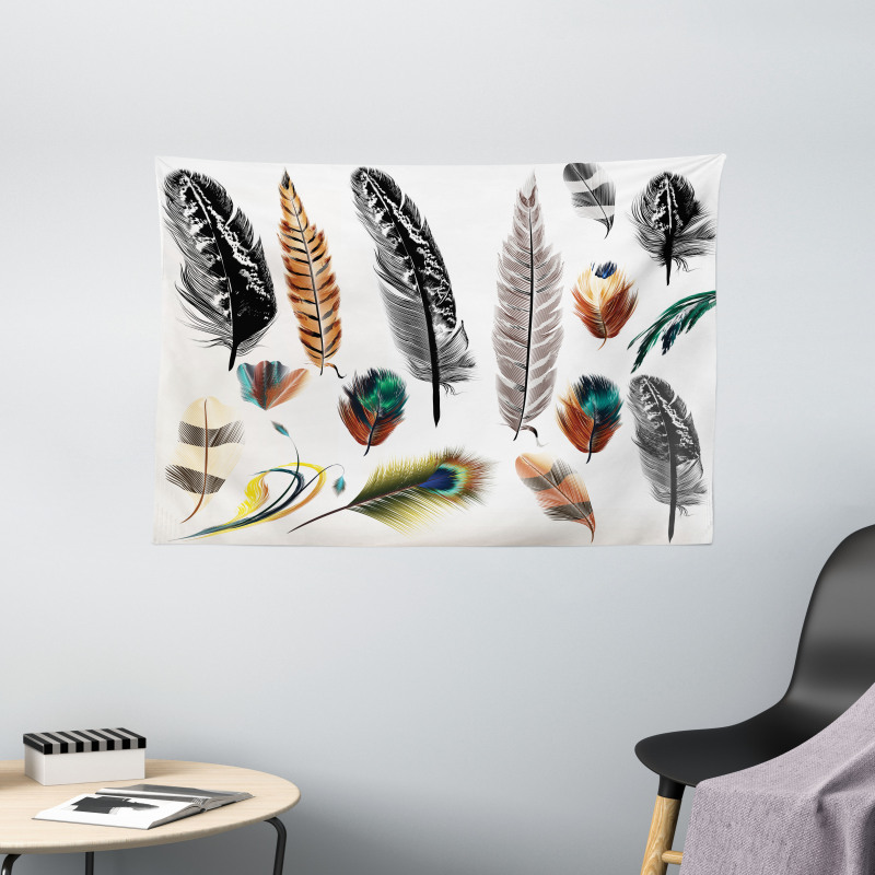 Bird Feather Retro Vibrant Wide Tapestry