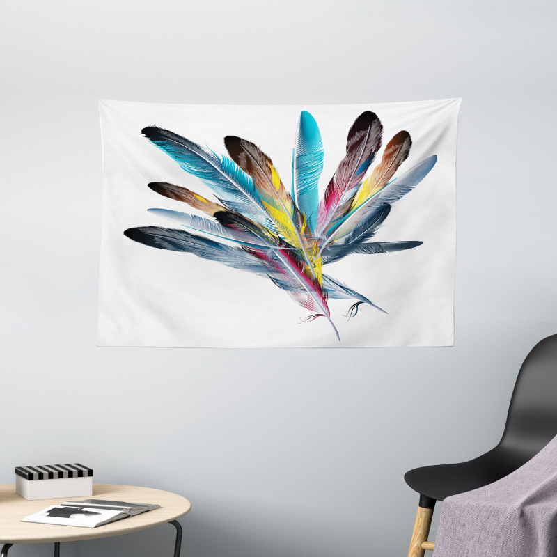 Colorful Feathers Old Pen Wide Tapestry