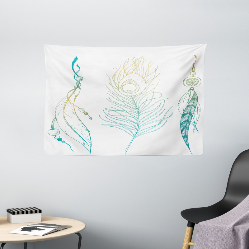 Feather Peacock Vintage Wide Tapestry