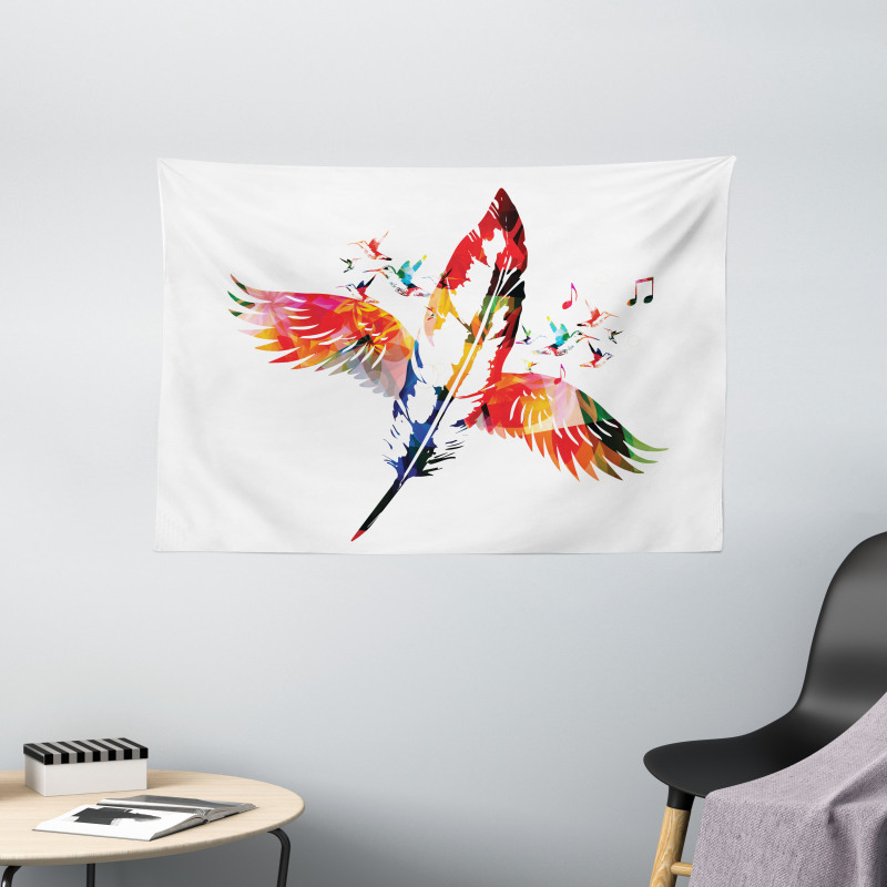 Feather with Wings Birds Wide Tapestry