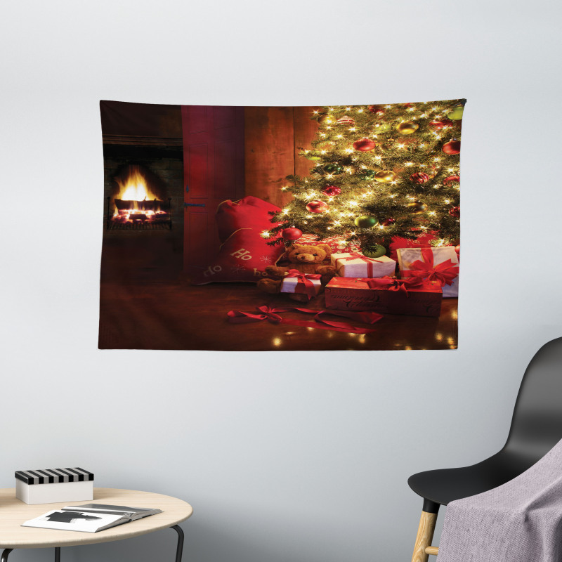 New Year Xmas Trees Wide Tapestry