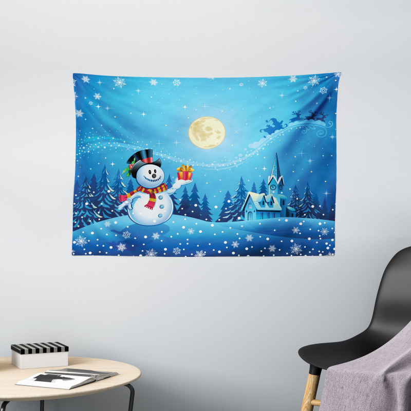 Snowman Sanra Gift Wide Tapestry