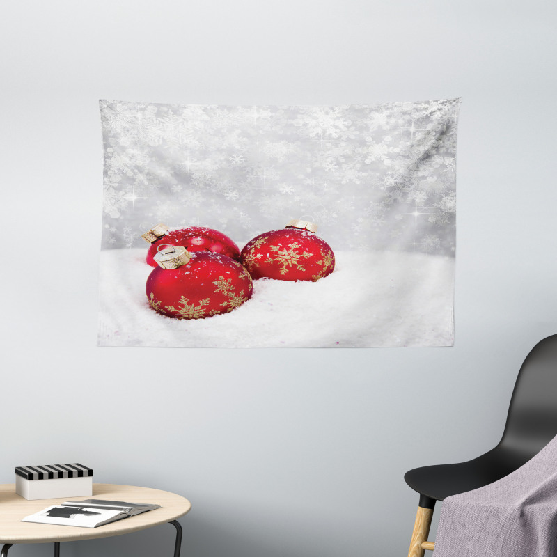 Baubles on Snowflake Wide Tapestry