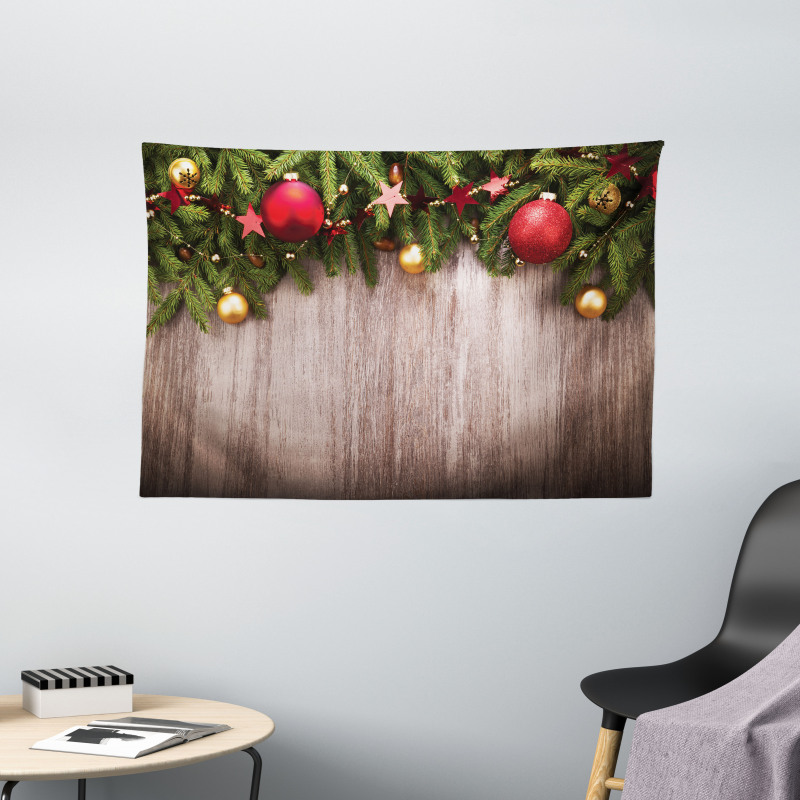 Wooden Rustic Xmas Wide Tapestry