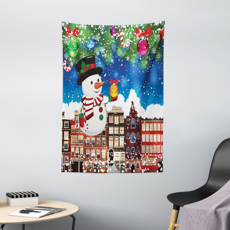 Snowy City Street Tapestry