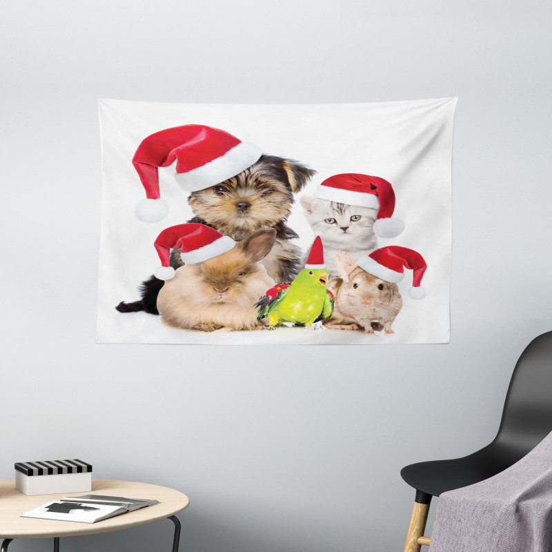 Christmas Theme Pets Wide Tapestry