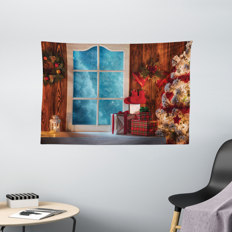 Frozen Snowy House Wide Tapestry