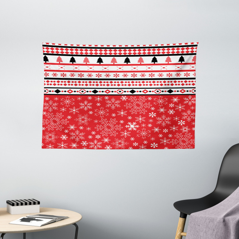 Geometric Snowflakes Wide Tapestry