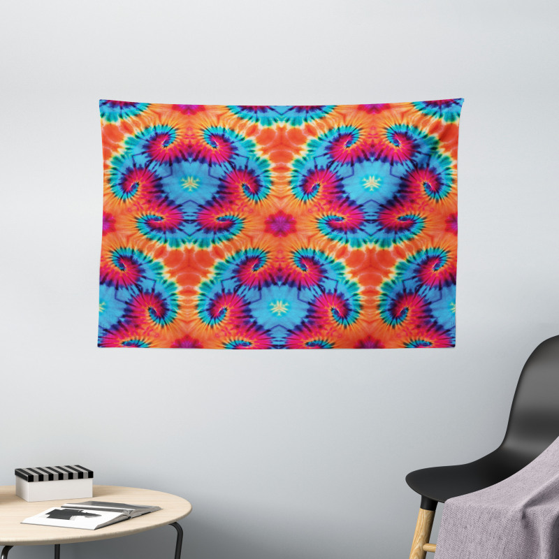 Orange and Blue Motif Colorful Wide Tapestry