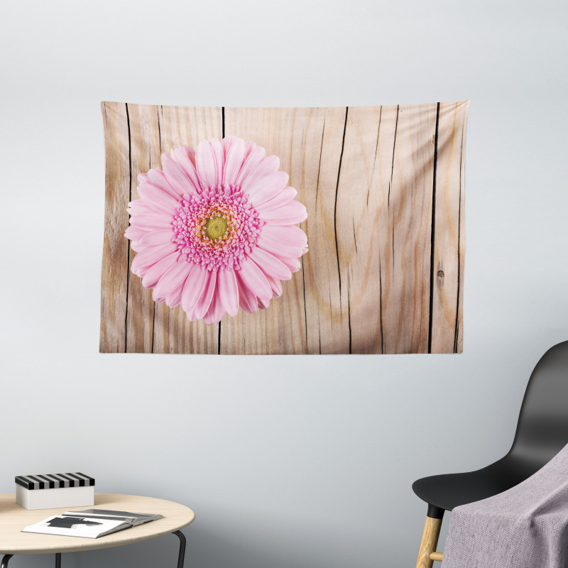 Pink Gerber on Wooden Wide Tapestry