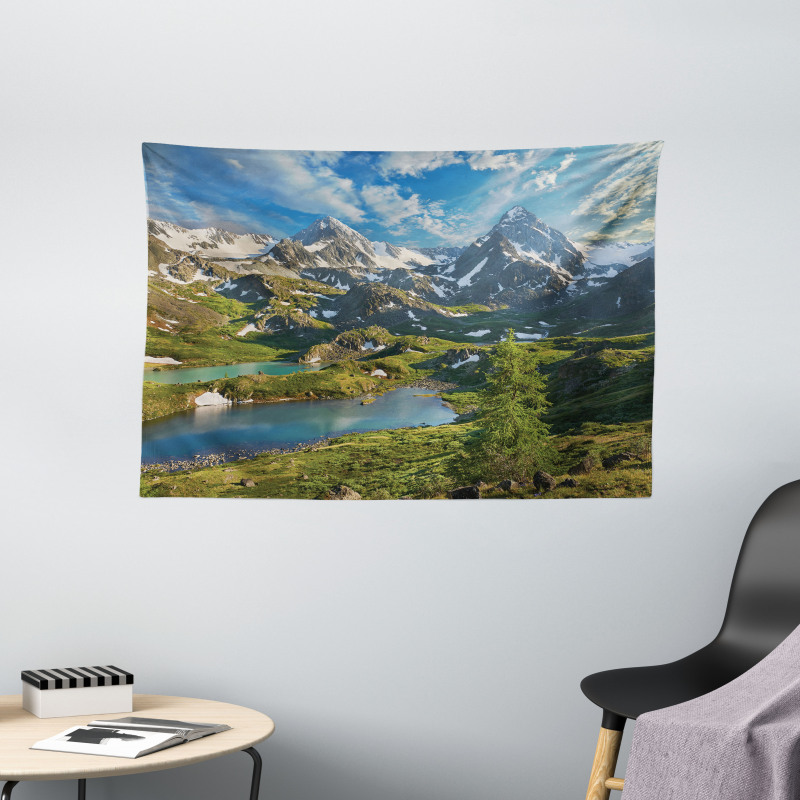 Snowy Mountain Lake Wide Tapestry