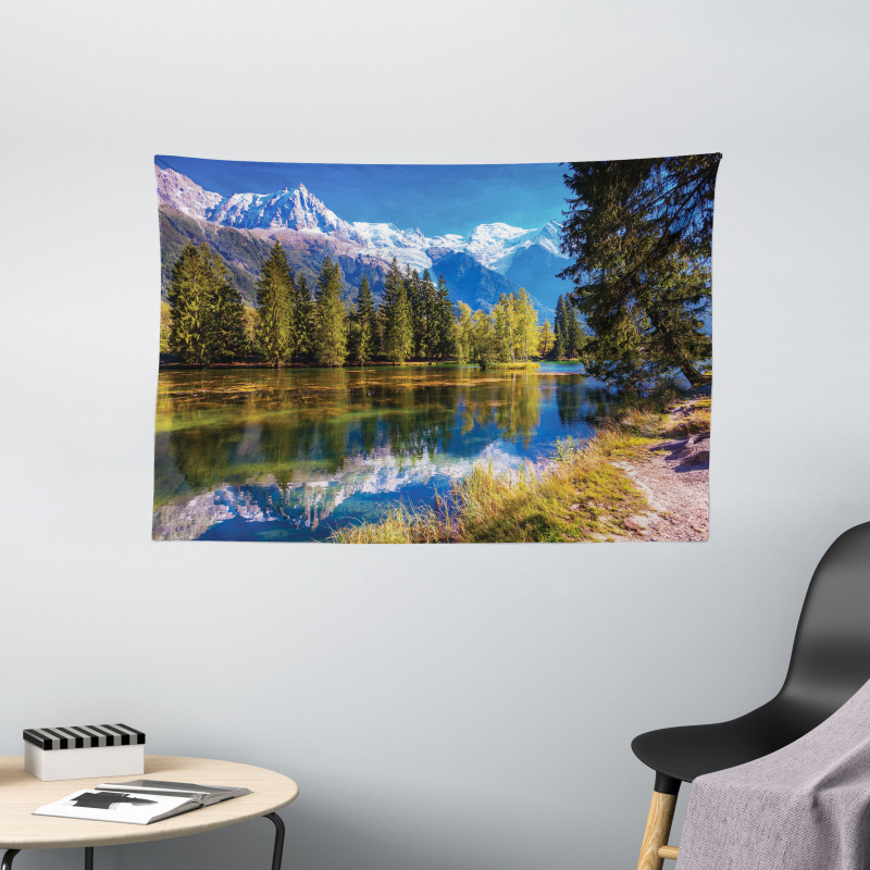 Snowy Alps Lake Pine Wide Tapestry
