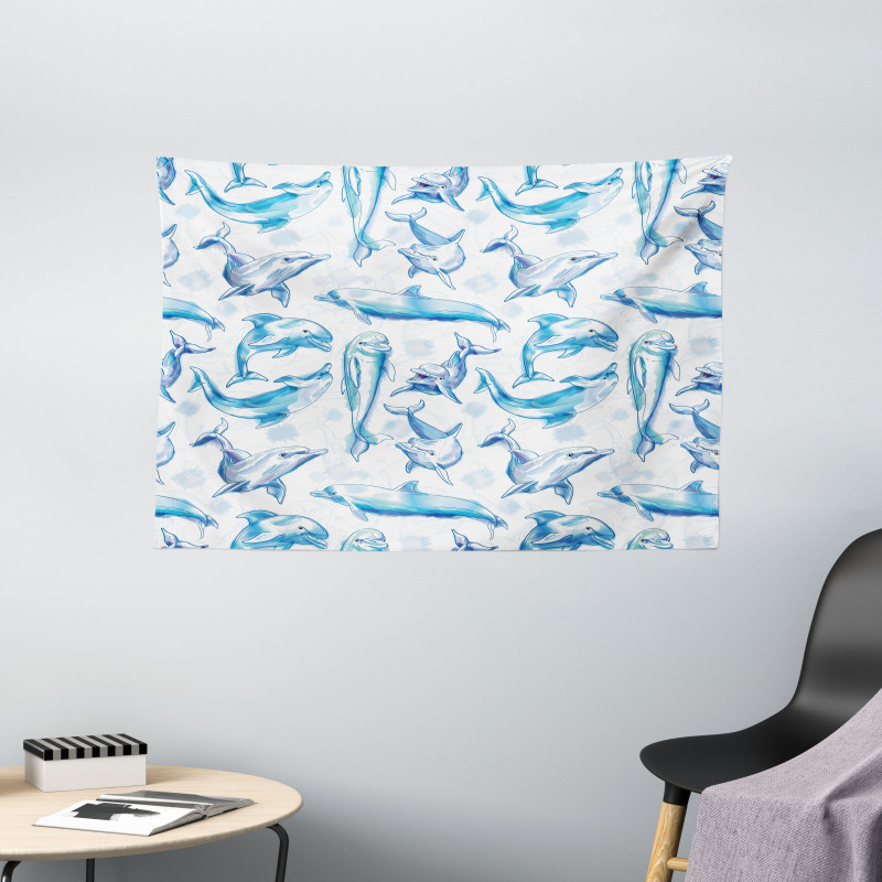 Sketch of Dolphins Wide Tapestry