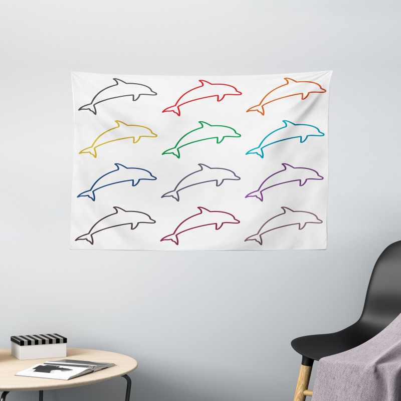 Jumping Dolphins Wide Tapestry