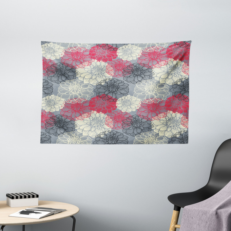 Hand Drawn Floral Art Wide Tapestry