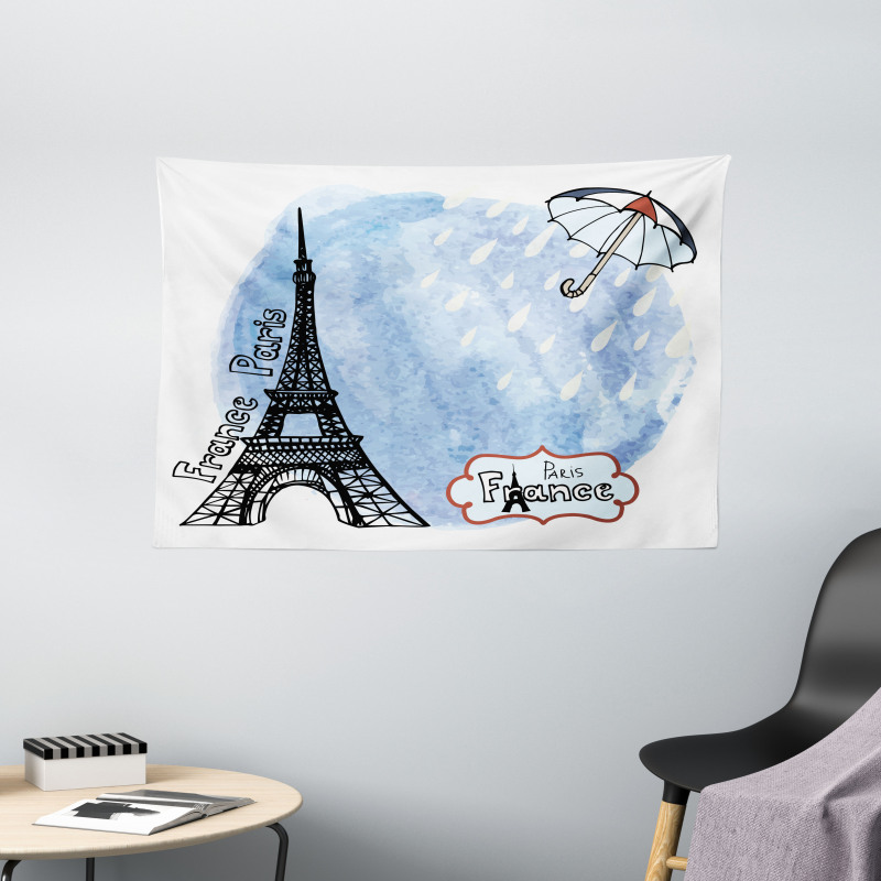 Watercolor Paris Wide Tapestry