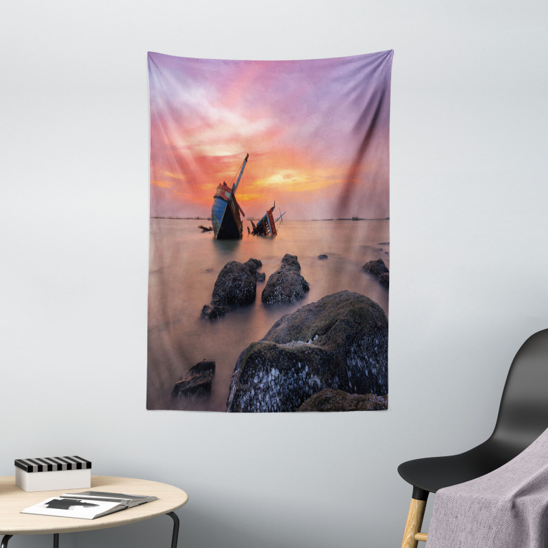 Foggy Water Sunset Tapestry