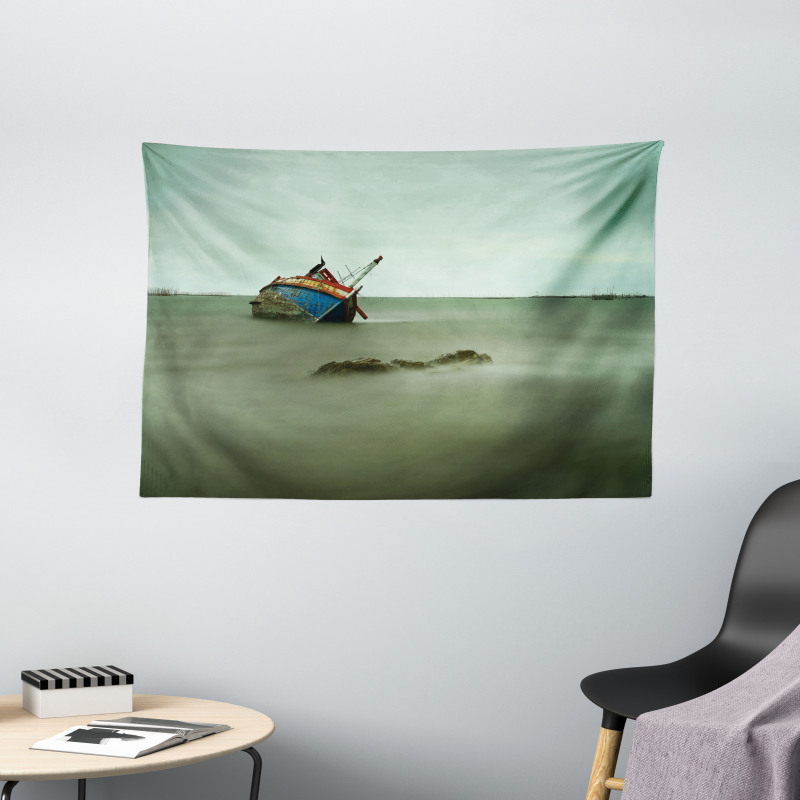 Abandoned Fishing Boat Wide Tapestry
