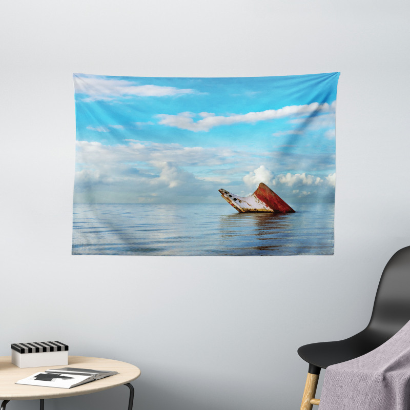 Ship Wreck Landscape Wide Tapestry