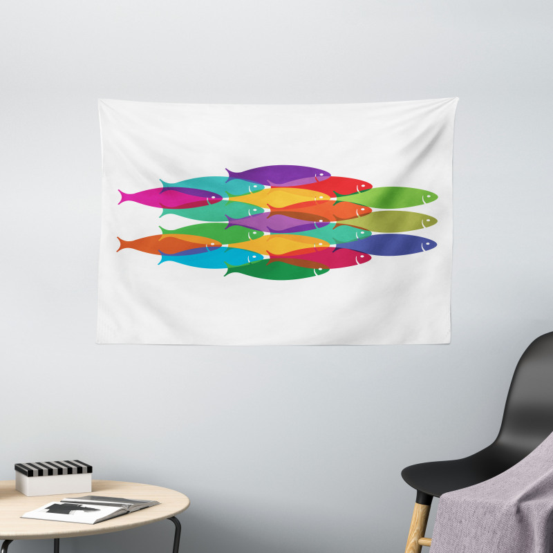 Colorful Shoal Artwork Wide Tapestry