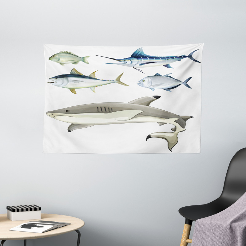 Collage of Aquatic Animal Wide Tapestry