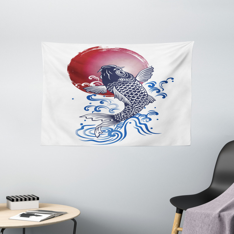 Carp on Flag Wide Tapestry