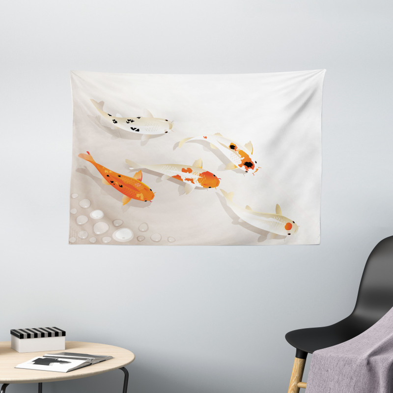Traditional Spotted Koi Fish Wide Tapestry