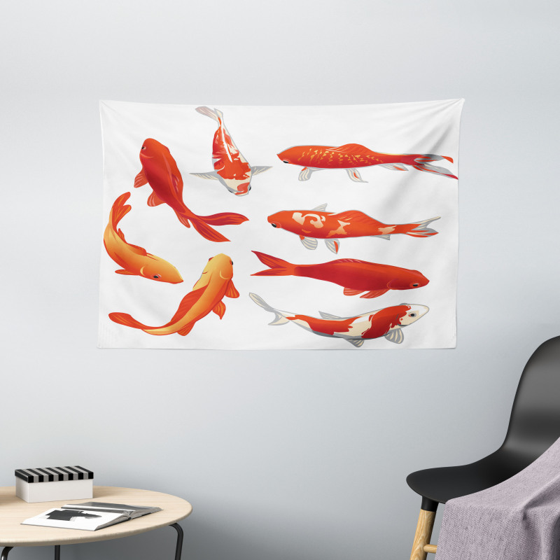 Koi Shoal Chinese Animal Wide Tapestry