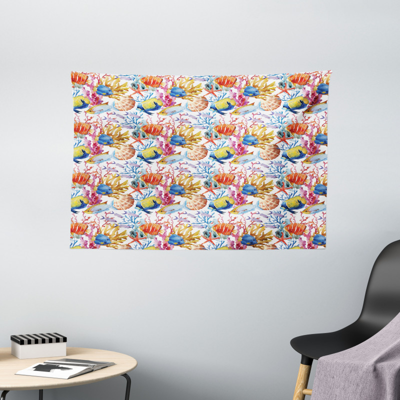 Coral Reef Scallop Shells Wide Tapestry