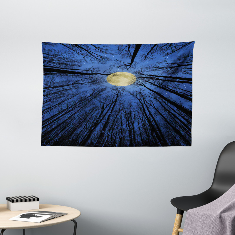 Full Moon in Woods Wide Tapestry