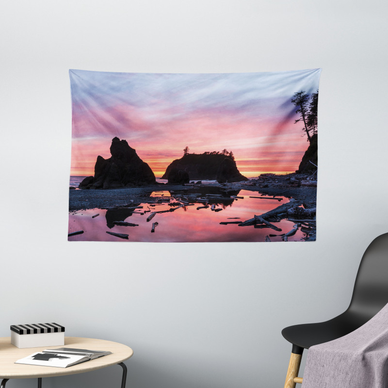 Mystic Beach Skyline Wide Tapestry