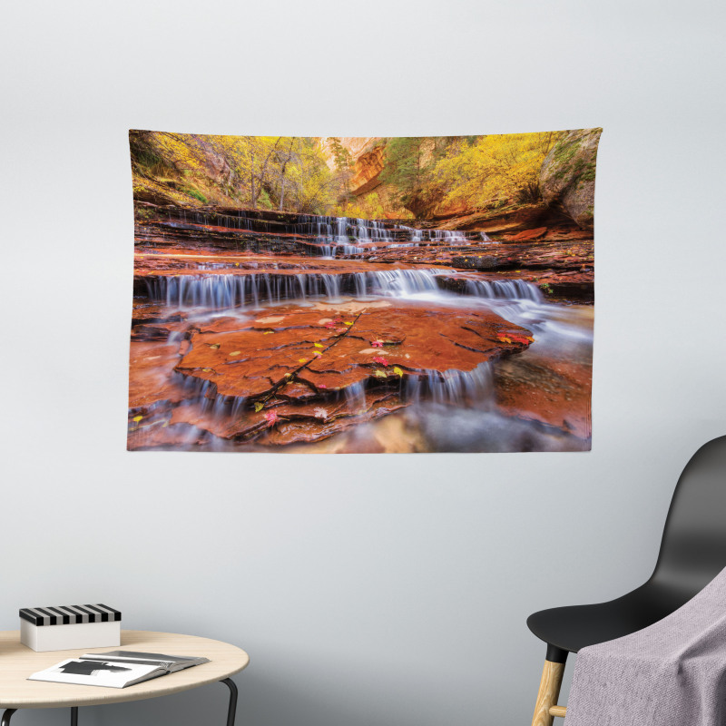 Waterfall Autumn Wide Tapestry