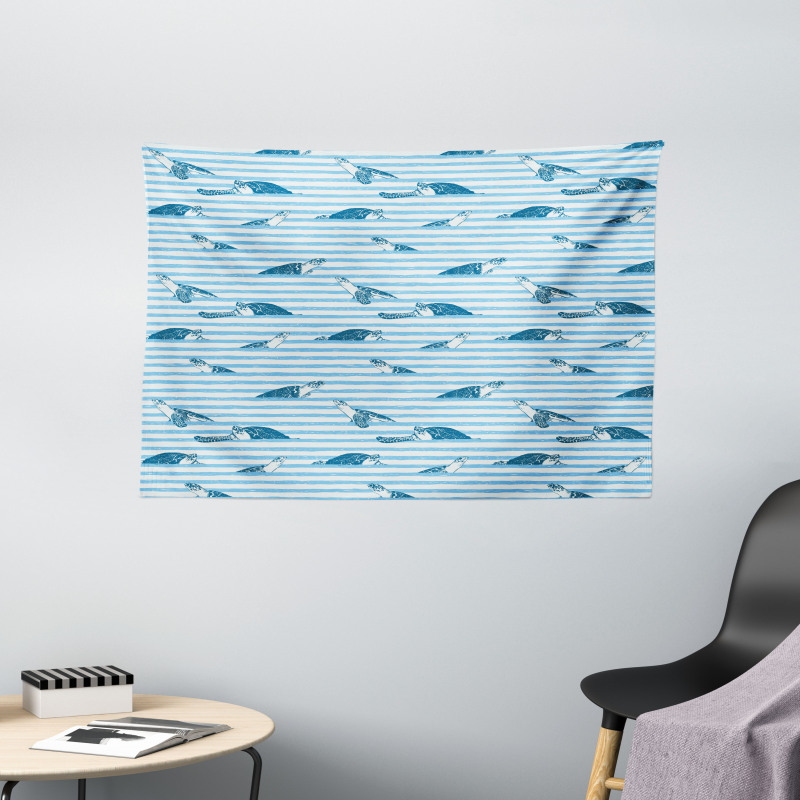 Turtle Blue Aquatic Wide Tapestry
