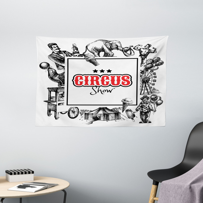 Circus Show Magician Wide Tapestry